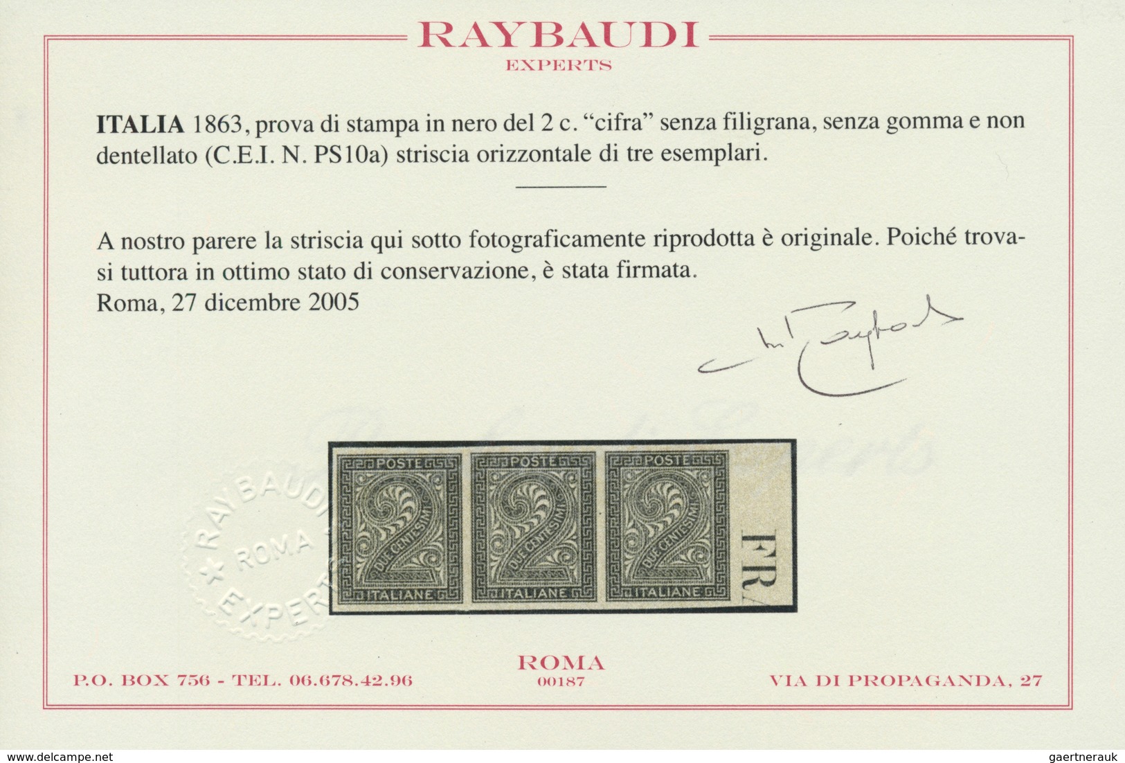 Italien: 1863, 2 C Numerals, Imperforated Color Proof In Black, Ungummed, Horizontal Strip Of 3 From - Ungebraucht