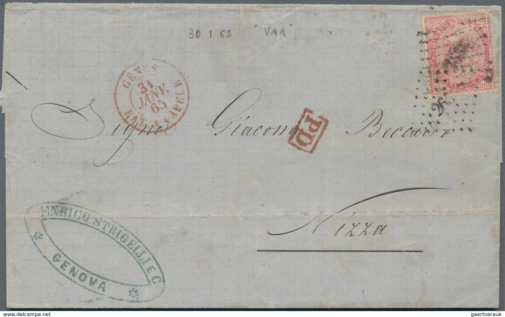 Italien: 1863, Viktor Emanuel Looking Left 40 C Carmine-rose Wit Diamont-dot Canc. "265.." Sent From - Neufs