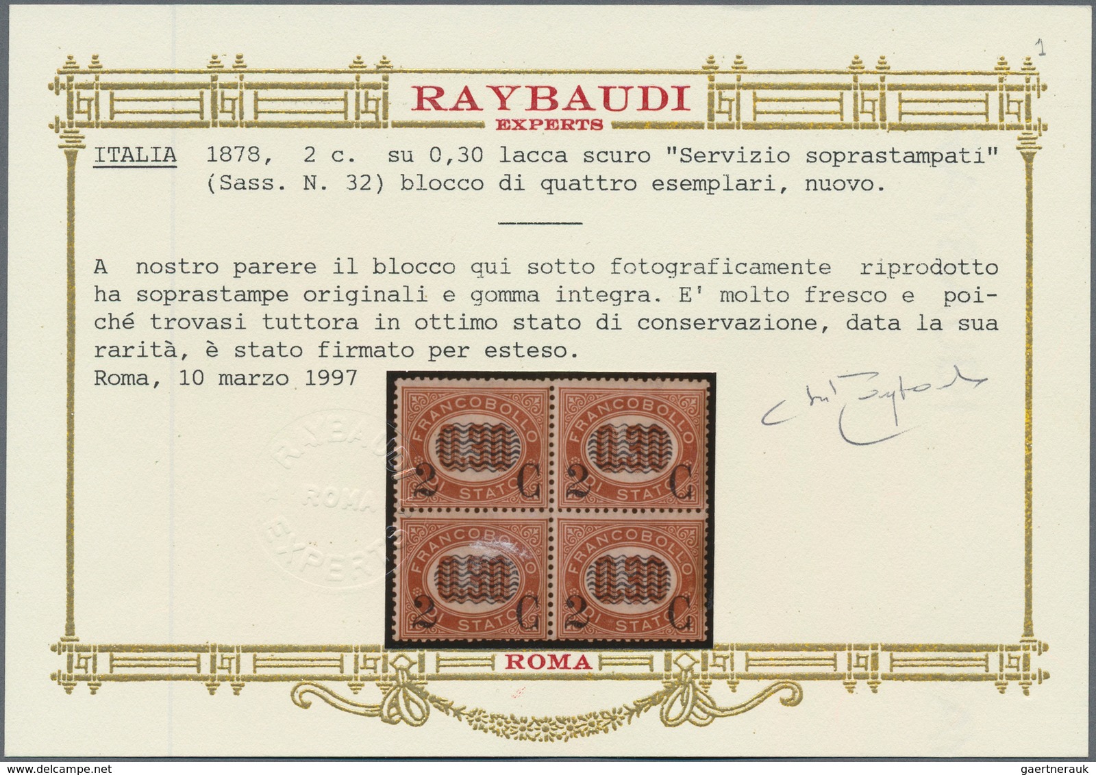 Italien: 1878, 2 C On 0,30 L Brown-lilac, Block Of 4, Fresh Color, Well Perforated, VF Mint Never Hi - Mint/hinged