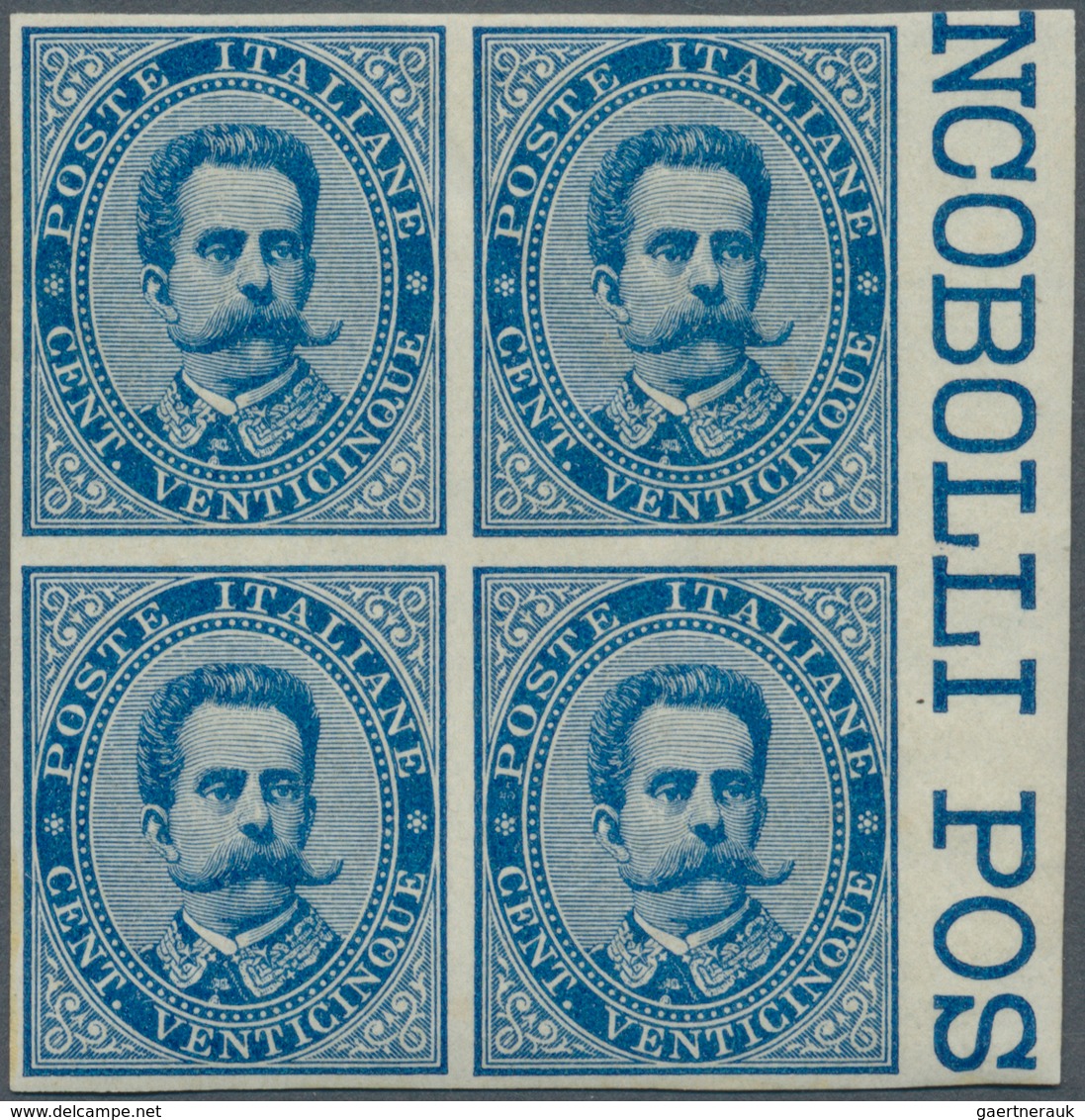 Italien: 1879, 25c. Blue, Imperforate "PROVE D'ARCHIVO", Marginal Block Of Four, Unmounted Mint. Sas - Mint/hinged