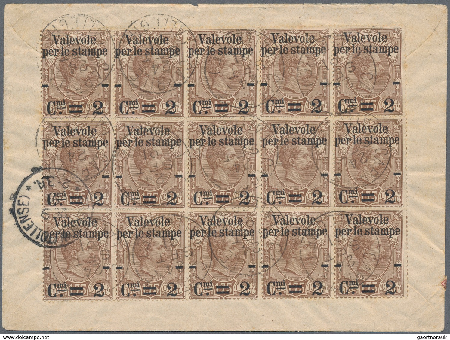 Italien: 1890, 2 C On 1,75 L, Block Of Fifteen, On The Reverse Of A Registered Letter From Caprille - Mint/hinged