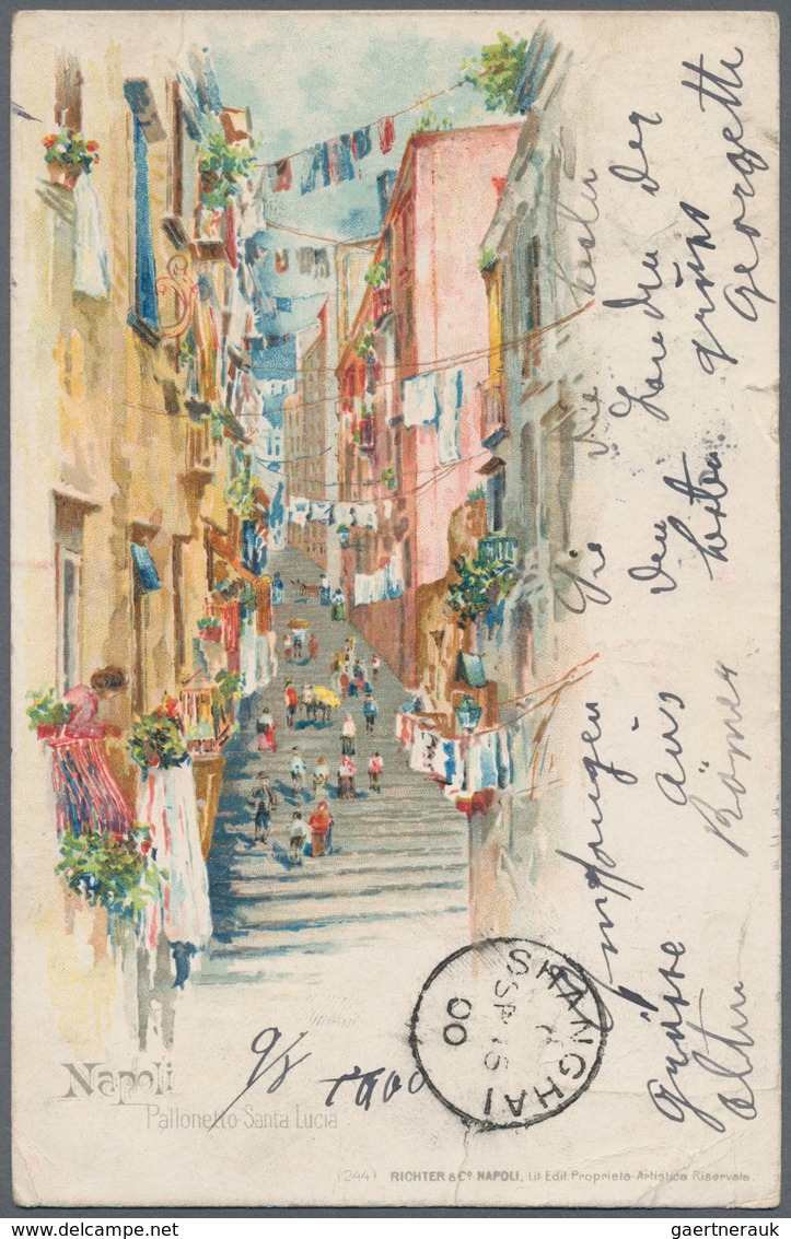 Italien: 1900, Registered Picture Postcard From GENOVA 11.8.00 Via Brinsisi, BPO Shanghai Arrived At - Mint/hinged