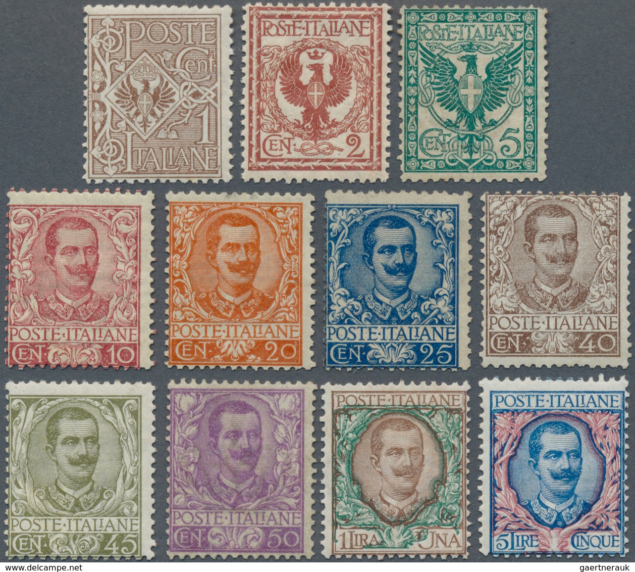 Italien: 1901, 'Floreale' Definitives (Victor Emanuel III. And Coat Of Arms) Complete Set Of 11 Unus - Mint/hinged
