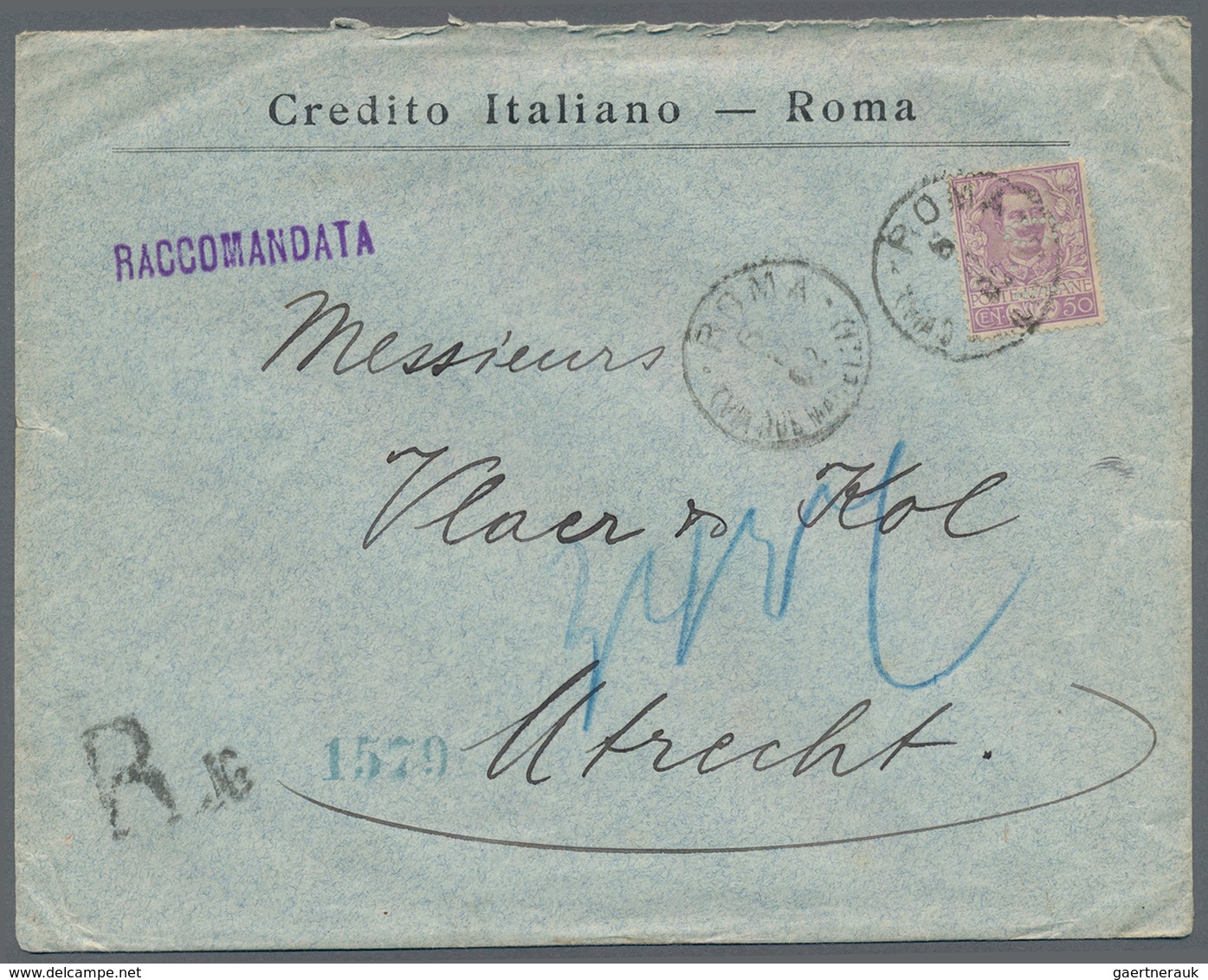 Italien: 1902, 50 C. Emanuel III. Single Franking On Bank Letter From ROMA 6.2.02 To Utrecht, Hollan - Mint/hinged