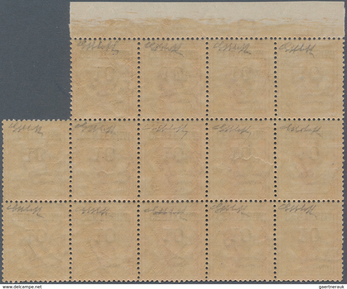 Italien: 1923, 10c. On 2c. Reddish Brown, INVERTED OVERPRINT, Top Marginal Block Of 14 Stamps, Unmou - Mint/hinged
