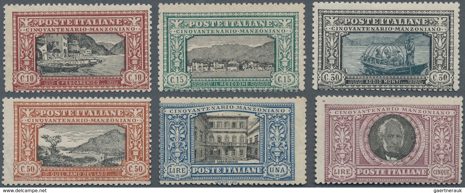 Italien: 1923, Manzoni, 10c. To 5l., Complete Set Of Six Values, Unmounted Mint, 5l. Signed And Cert - Mint/hinged