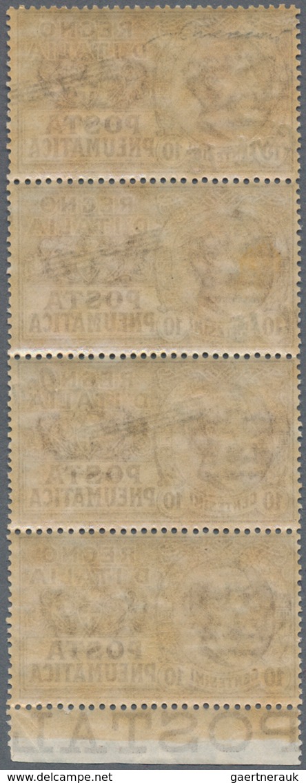 Italien: 1924. Italian Pneumatic Mail, 15 C. On 10 C Brown, Strip Of Four, From The Lower Margin Wit - Mint/hinged