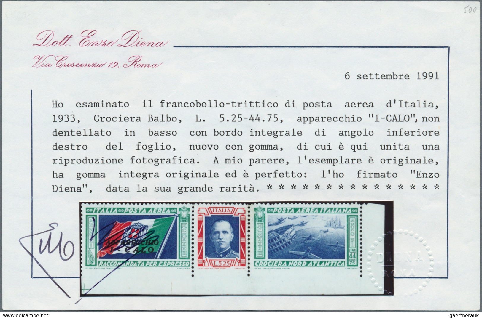 Italien: 1933: Balbo Squadron Flight, The Two Values With Pilot Names "CALO" - IMPERFORATED At Botto - Mint/hinged