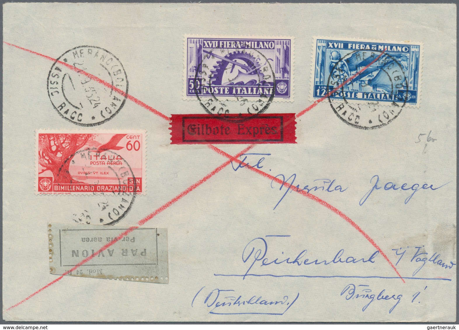 Italien: 1936, 2000. Birthday Of Horace, Complete Set On 5 Letters, Mostly Air Mail And R-letters. - Mint/hinged