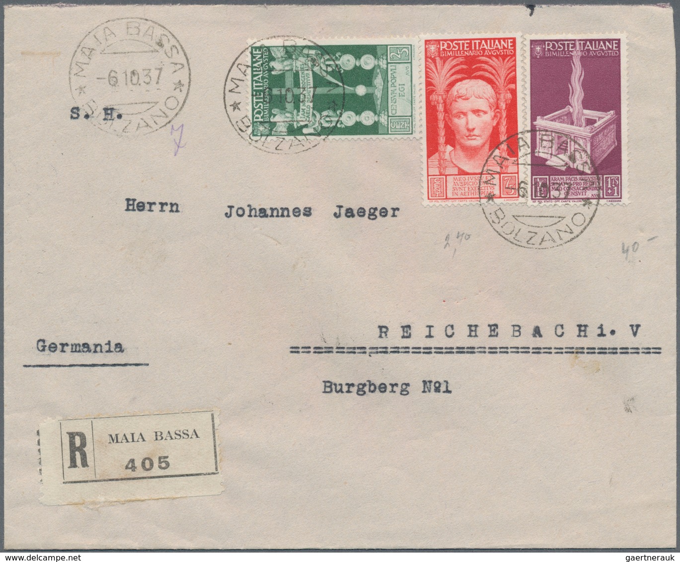 Italien: 1937, 2000. Birthday Of Emperor Augustus 1.75 L+1 L And Uprated Franking On R-cover From MA - Mint/hinged