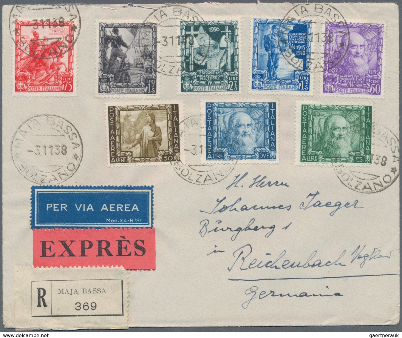 Italien: 1938, Proclamation Of The Italian Empire, Complete Set On Two R-Express Letters To Reichenb - Mint/hinged