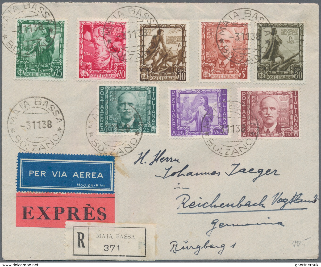 Italien: 1938, Proclamation Of The Italian Empire, Complete Set On Two R-Express Letters To Reichenb - Mint/hinged