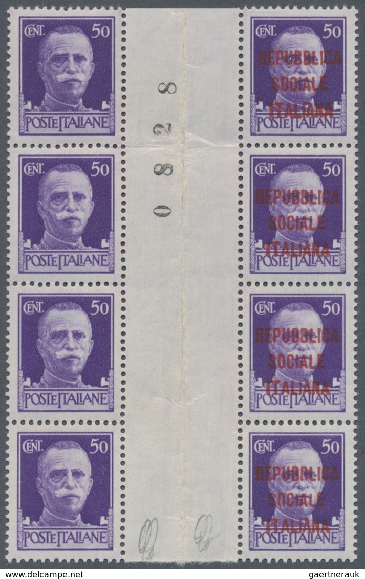 Italien: 1944, Repubblica Sociale, 50c. Violet As (folded) Gutter Block Of Eight, All Four Left Stam - Mint/hinged