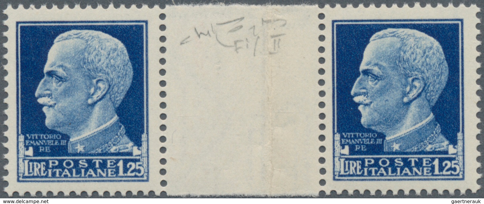 Italien: 1944, Rep.Scociale, 1.25l. Blue With Albino Impression Of Fascies, Horizontal Gutter Pair, - Mint/hinged