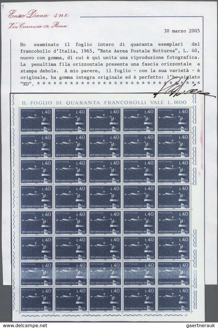 Italien: 1965, 40l. "Night Airmail Service", Complete (folded) Sheet Of 40 Stamps, 2nd Row From Bott - Mint/hinged