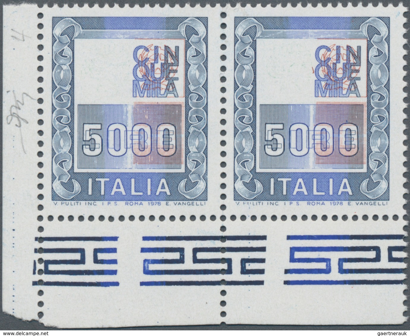 Italien: 1978, "Alti Valori" 5000l. Without Impression Of Head, Marginal Horizontal Pair From The Lo - Neufs