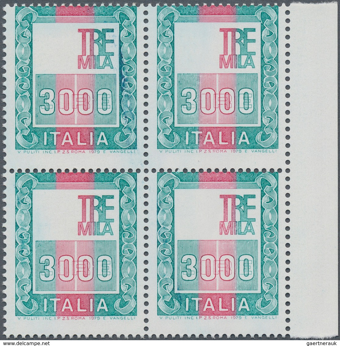 Italien: 1979, "Alti Valori" 3000l. Without Impression Of Head, Right Marginal Block Of Four, Unmoun - Mint/hinged