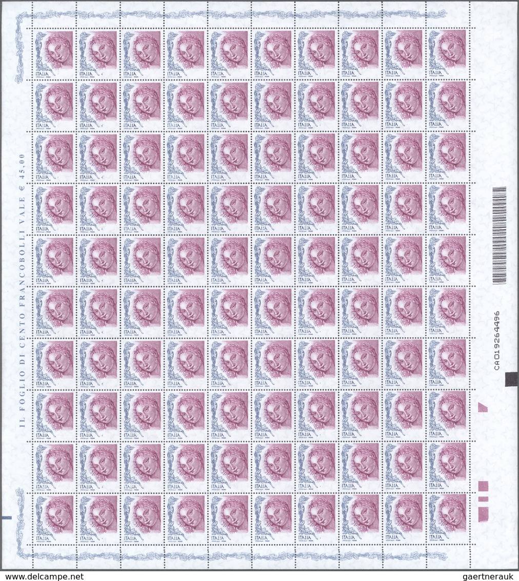 Italien: 2004, 0.45 € Venus Of Urbio, Complete (folded) Sheet Of 100 Stamps, Each Showing Variety "v - Mint/hinged