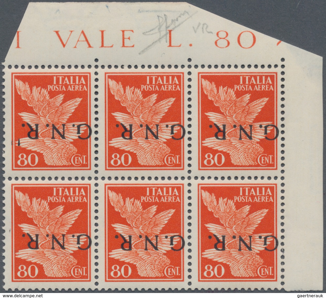 Italien - Militärpostmarken: Nationalgarde: 1944, Airmail 80c. Orange With Inverted Overprint, Margi - Autres & Non Classés