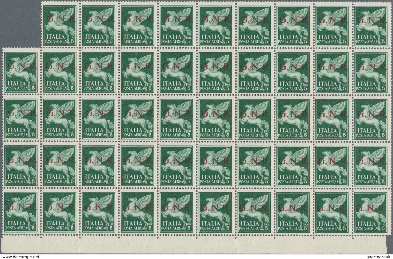 Italien - Militärpostmarken: Nationalgarde: 1943, Brescia Issue, Airmail Stamp 5l. Green, Bottom Mar - Sonstige & Ohne Zuordnung