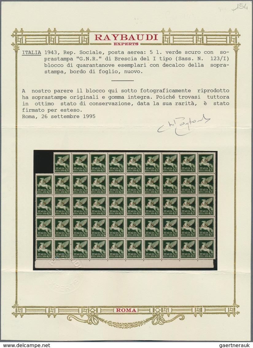 Italien - Militärpostmarken: Nationalgarde: 1943, Brescia Issue, Airmail Stamp 5l. Green, Bottom Mar - Autres & Non Classés