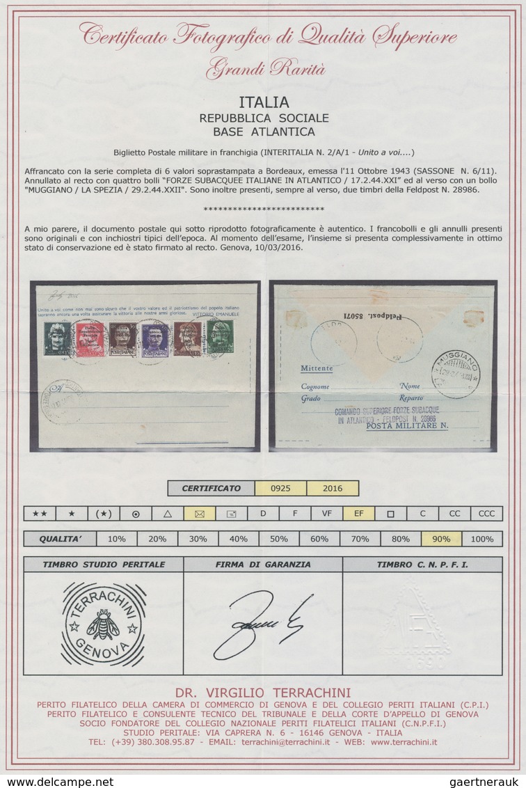 Italien - Militärpostmarken: Atlantikküste: 1943, 6 Werte 10 C. Bis 50 C. "Base Atlantica" Als Kompl - Autres & Non Classés