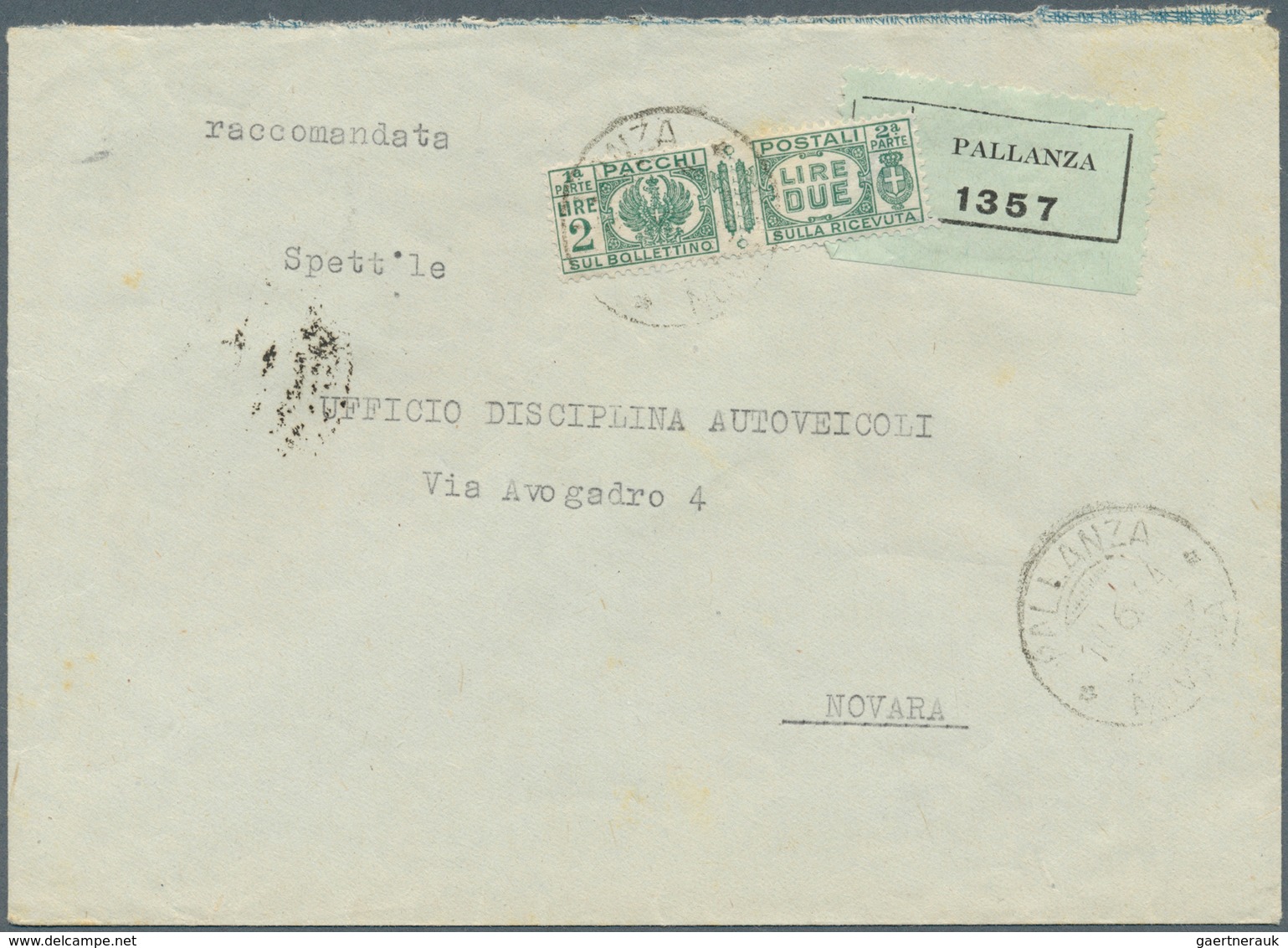 Italien - Paketmarken: 1944, 18.6. 2 Lire Unseparated Parcel Stamp Used As Ordinary Stamp On Registe - Colis-postaux