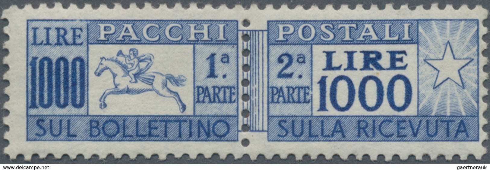 Italien - Paketmarken: 1954, 1000 Lire Parcel Stamp, Mnh, (ME 4.000.-, Sassone 2019: 4500 €) ÷ 1954, - Postal Parcels