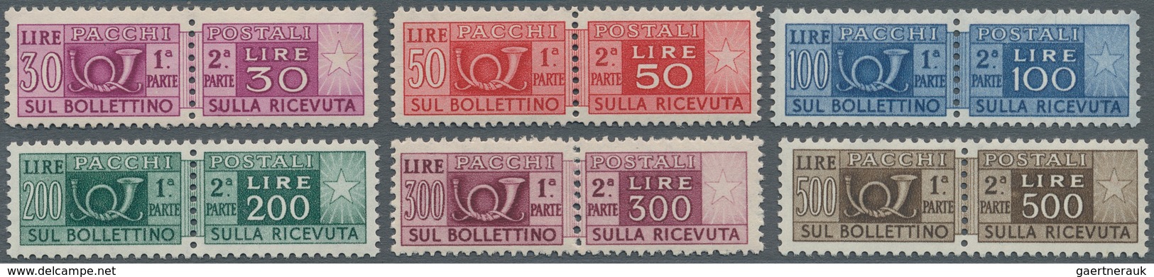 Italien - Paketmarken: 1946, PARCEL STAMPS, 15 Values, Complete Set, Mnh. (ME 2.500.-) ÷ 1946, 15 We - Colis-postaux