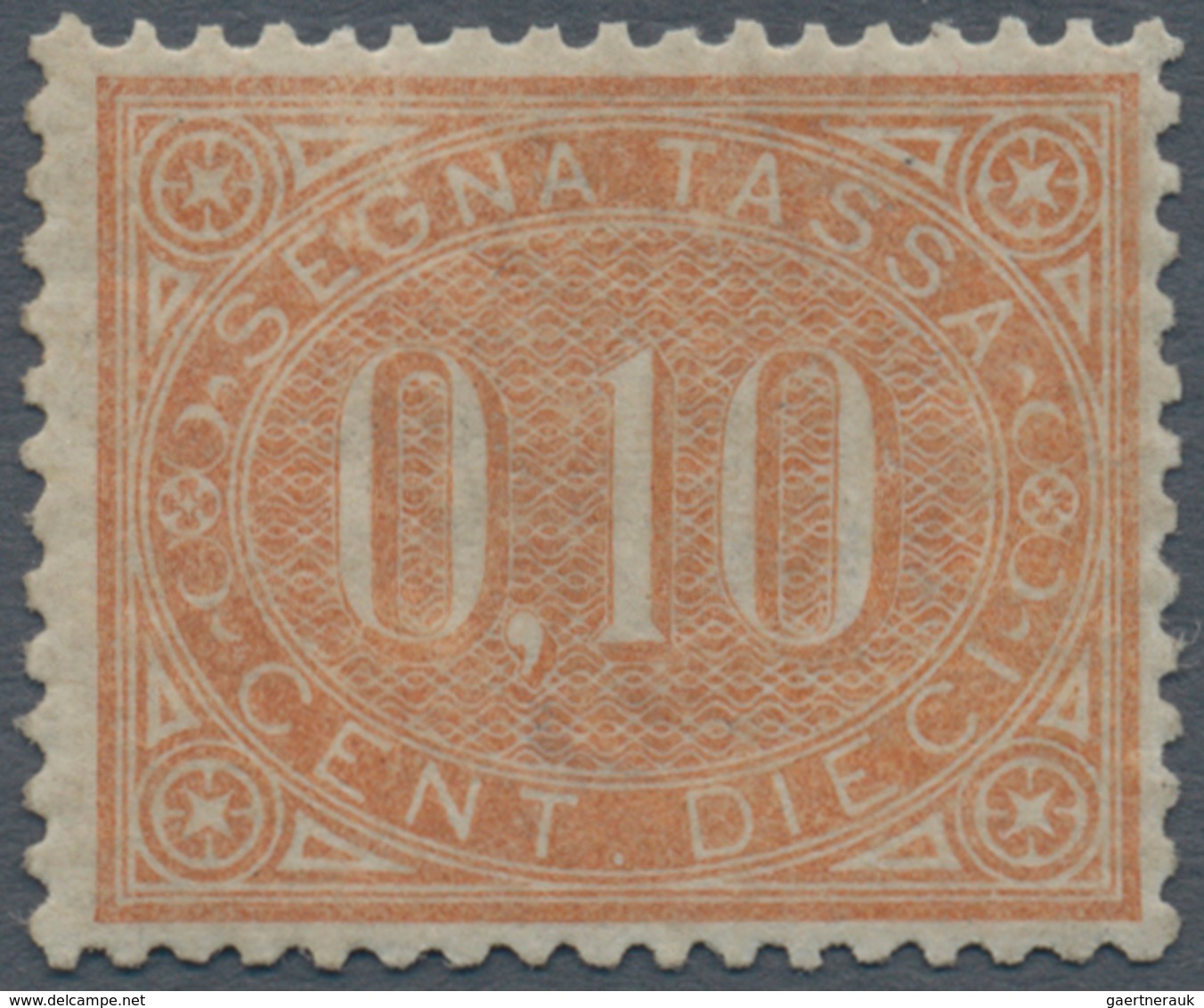 Italien - Portomarken: 1869, 10 Cents Brown Orange, MNH, Slightly Repaired, Excellent Centering. Sig - Taxe