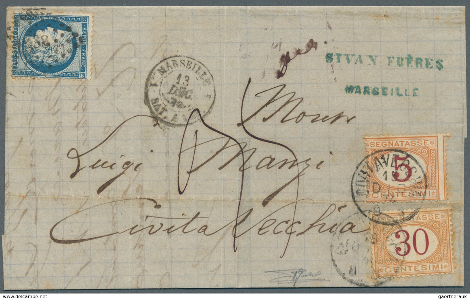 Italien - Portomarken: 1874, 5c. Ocre/carmine And 30c. Ocre/carmine On Incoming Lettersheet From Mar - Postage Due