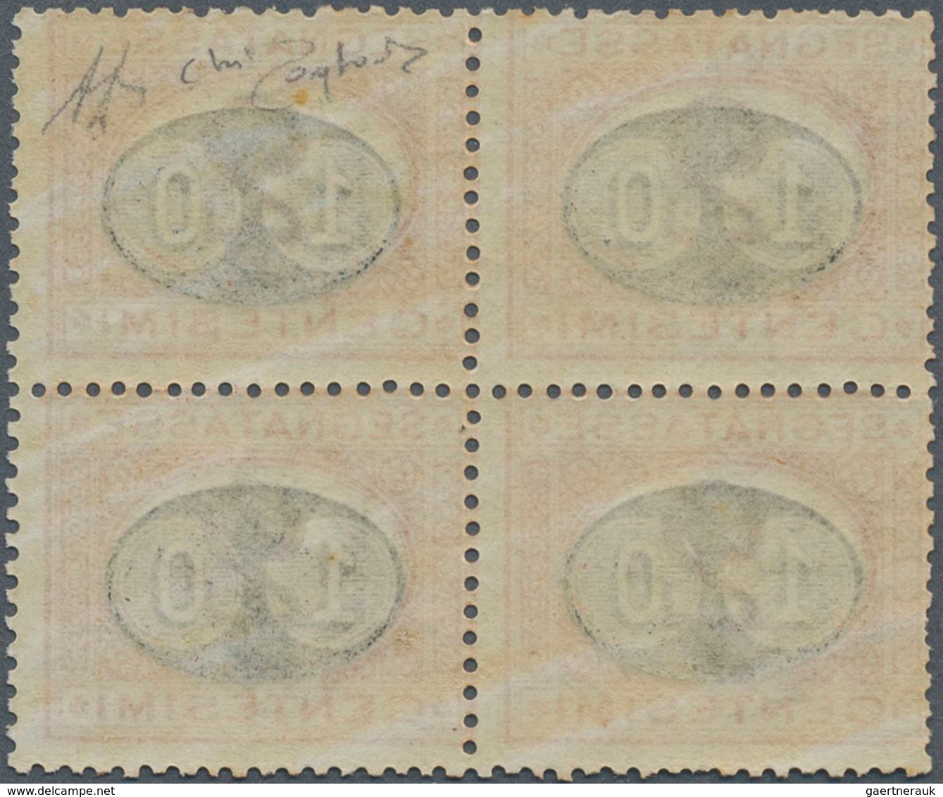 Italien - Portomarken: 1891, 10c. On 2c. Ocre/carmine, Block Of Four With Downwards Shifted Overprin - Taxe