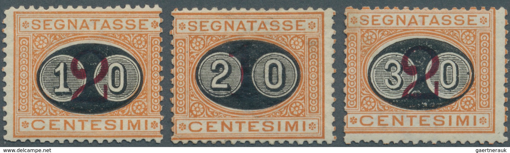 Italien - Portomarken: 1890/1891, Overprints, Complete Set Of Three Values Mint O.g., Several Signat - Taxe