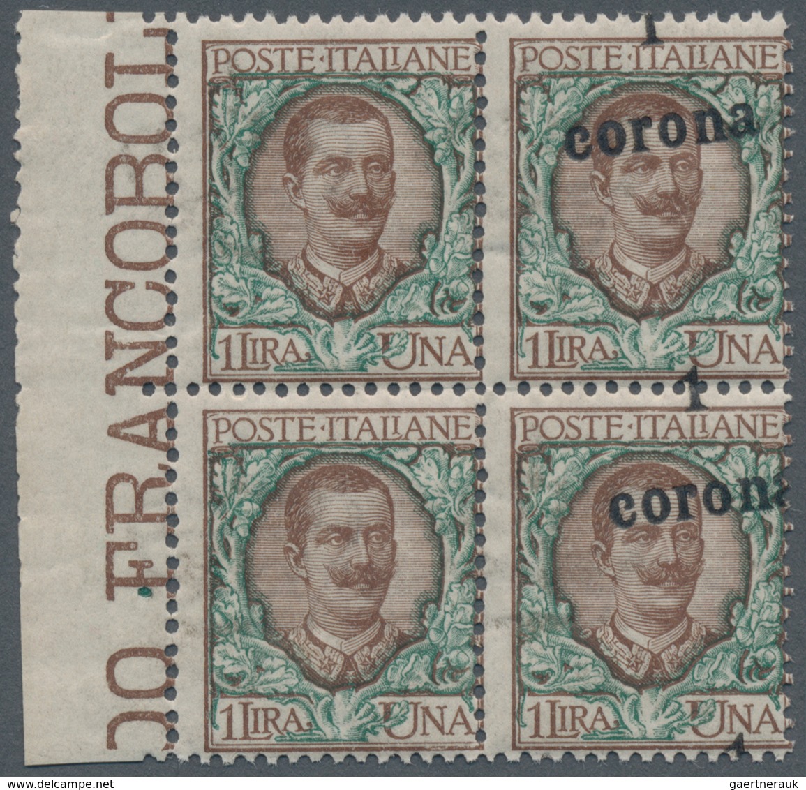 Italienische Besetzung 1918/23 - Gemeinschaftsausgabe: 1919, 1 Corona On 1l. Brown/green, Right Marg - Trentino & Triest