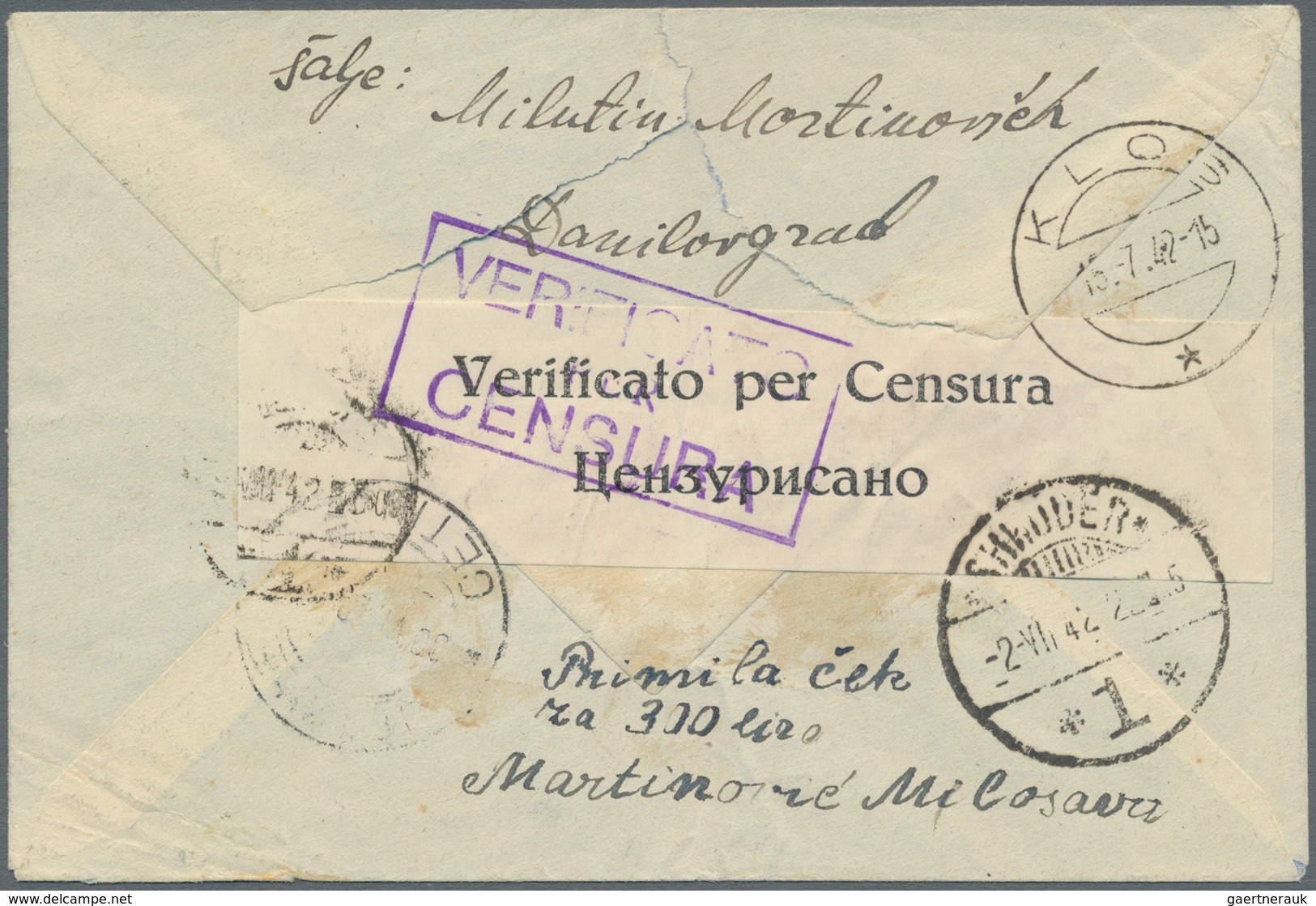 Italienische Besetzung 1941/43 - Montenegro: 1942. Registered Letter Addressed To Italian Run Concen - Montenegro