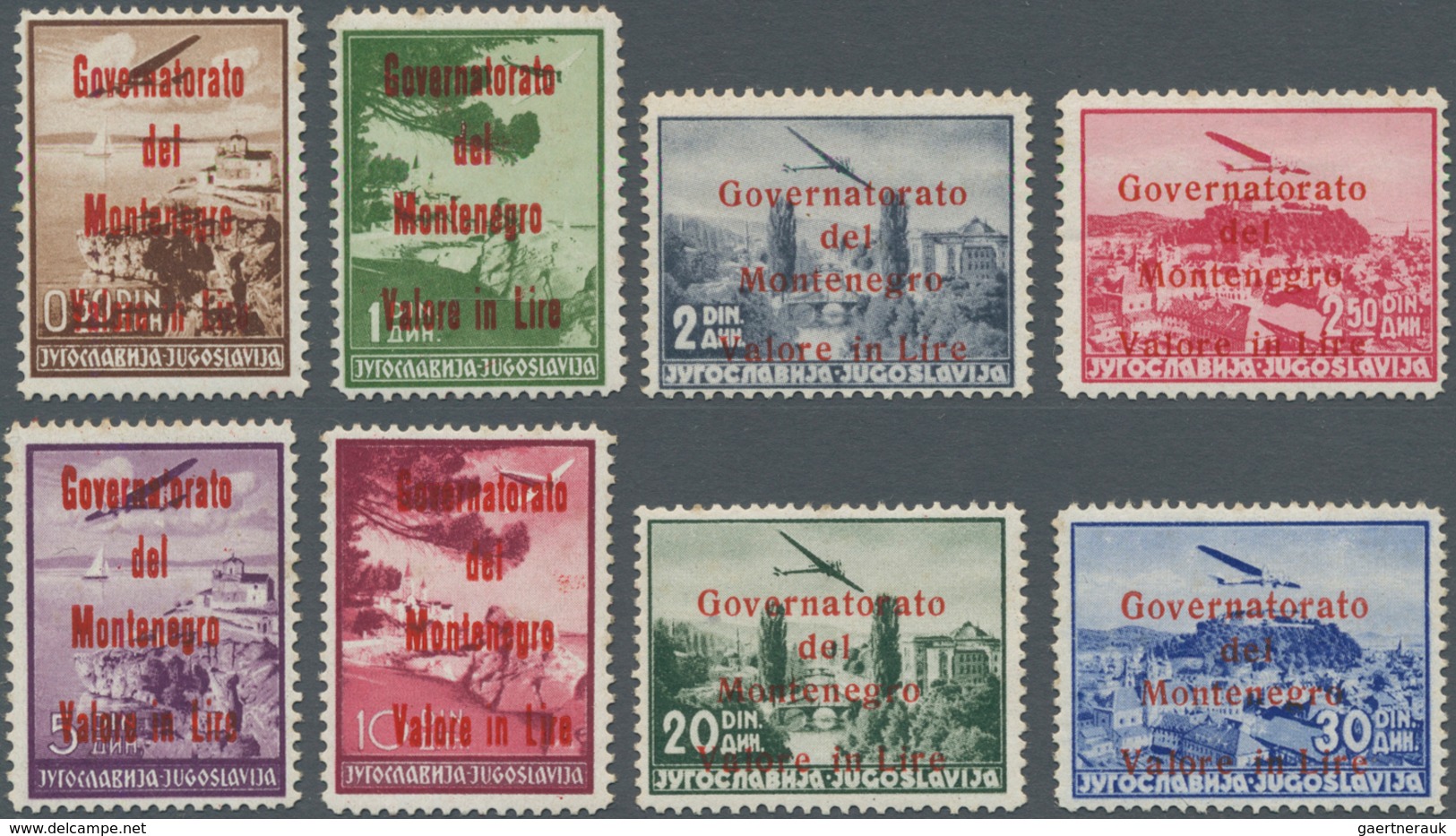 Italienische Besetzung 1941/43 - Montenegro: 1942, Airmail Overprints, Complete Set Of Eight Values - Montenegro