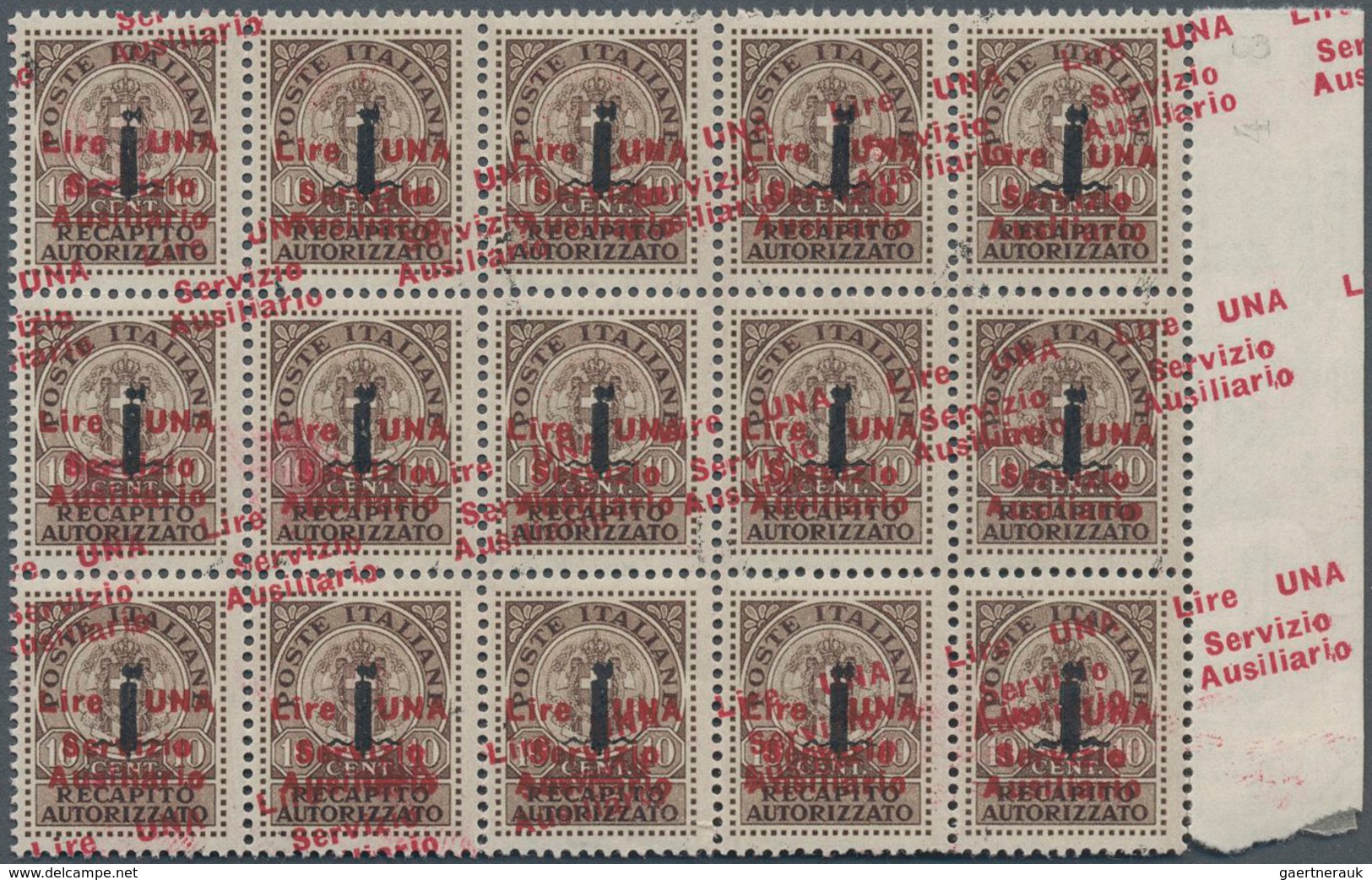 Italien - Lokalausgaben 1944/45 - Guidizzolo: 1945, "Lire UNA" On 10c. Brown, Right Marginal Block O - Other & Unclassified