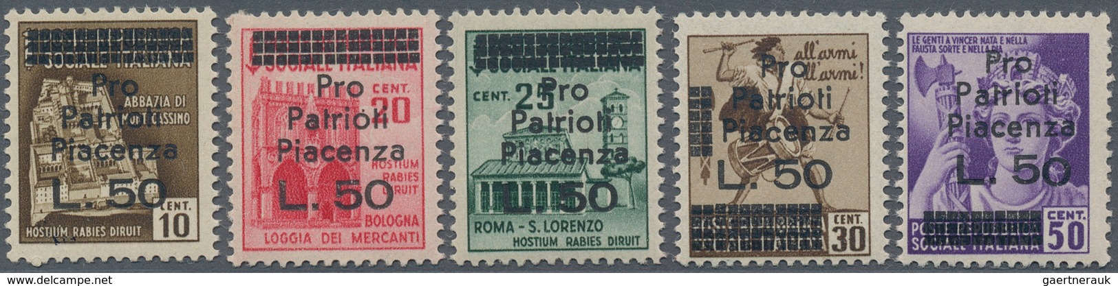 Italien - Lokalausgaben 1944/45 - Piacenza: 1945, "L. 50" On 10c. To 50c., Set Of Five Values, Unmou - Sonstige & Ohne Zuordnung