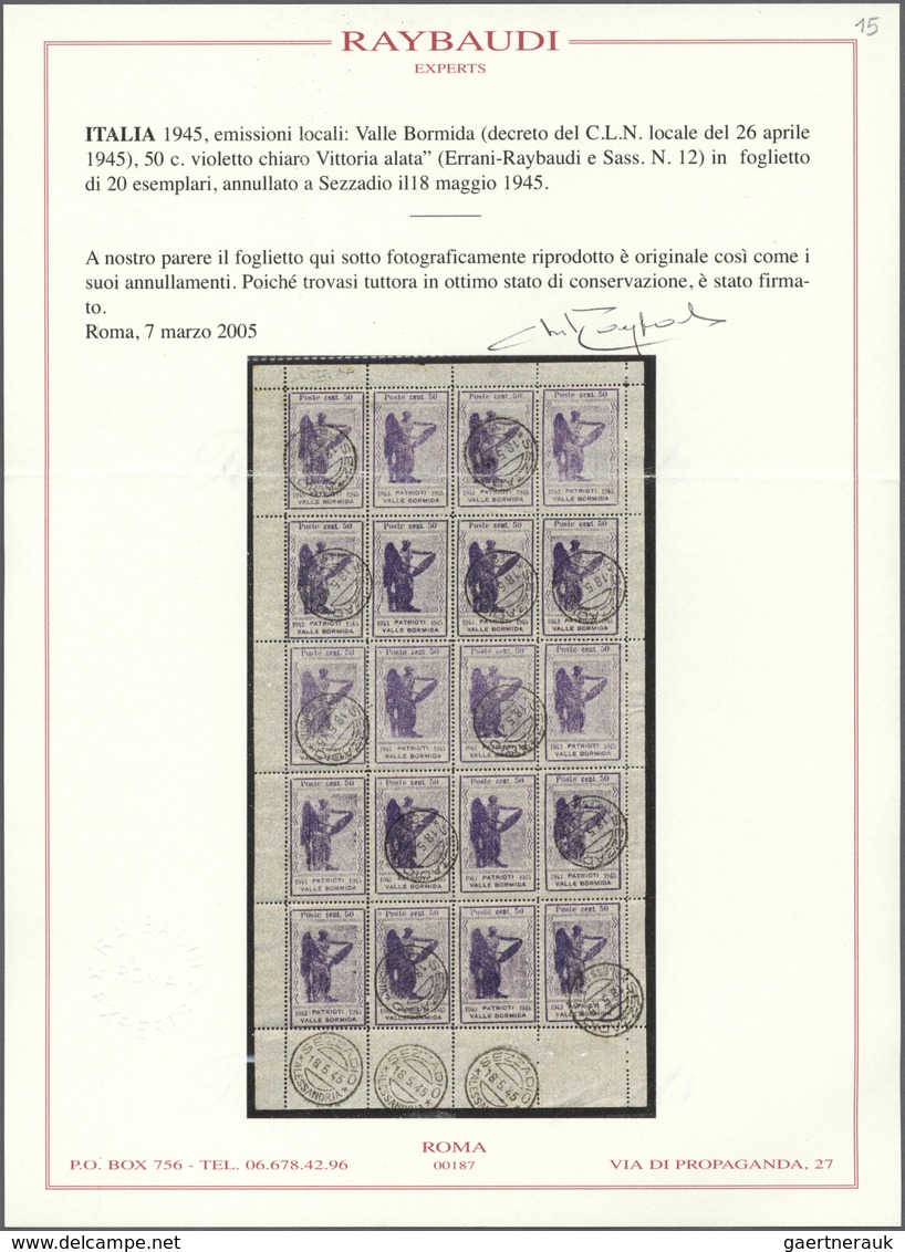 Italien - Lokalausgaben 1944/45 - Valle Bormida: 1945, 50c. Violet, Complete (folded) Sheet Of 20 St - National Liberation Committee (CLN)