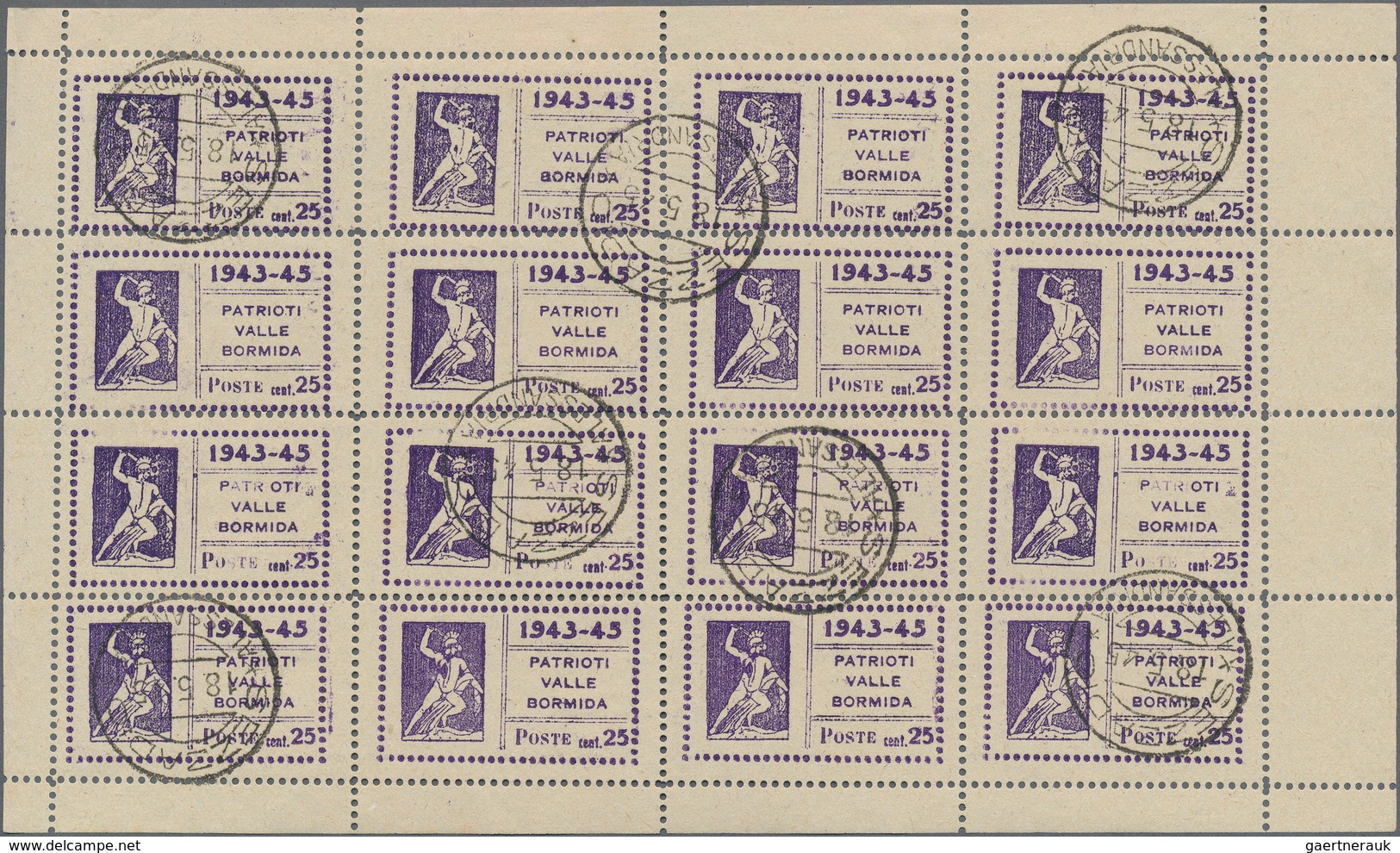 Italien - Lokalausgaben 1944/45 - Valle Bormida: 1945, 20c. Violet, Complete (folded) Sheet Of 16 St - Comité De Libération Nationale (CLN)