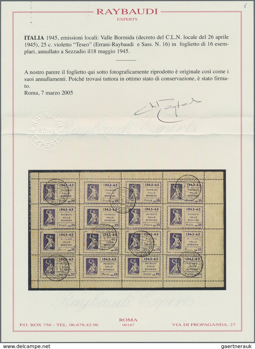 Italien - Lokalausgaben 1944/45 - Valle Bormida: 1945, 20c. Violet, Complete (folded) Sheet Of 16 St - Comité De Libération Nationale (CLN)