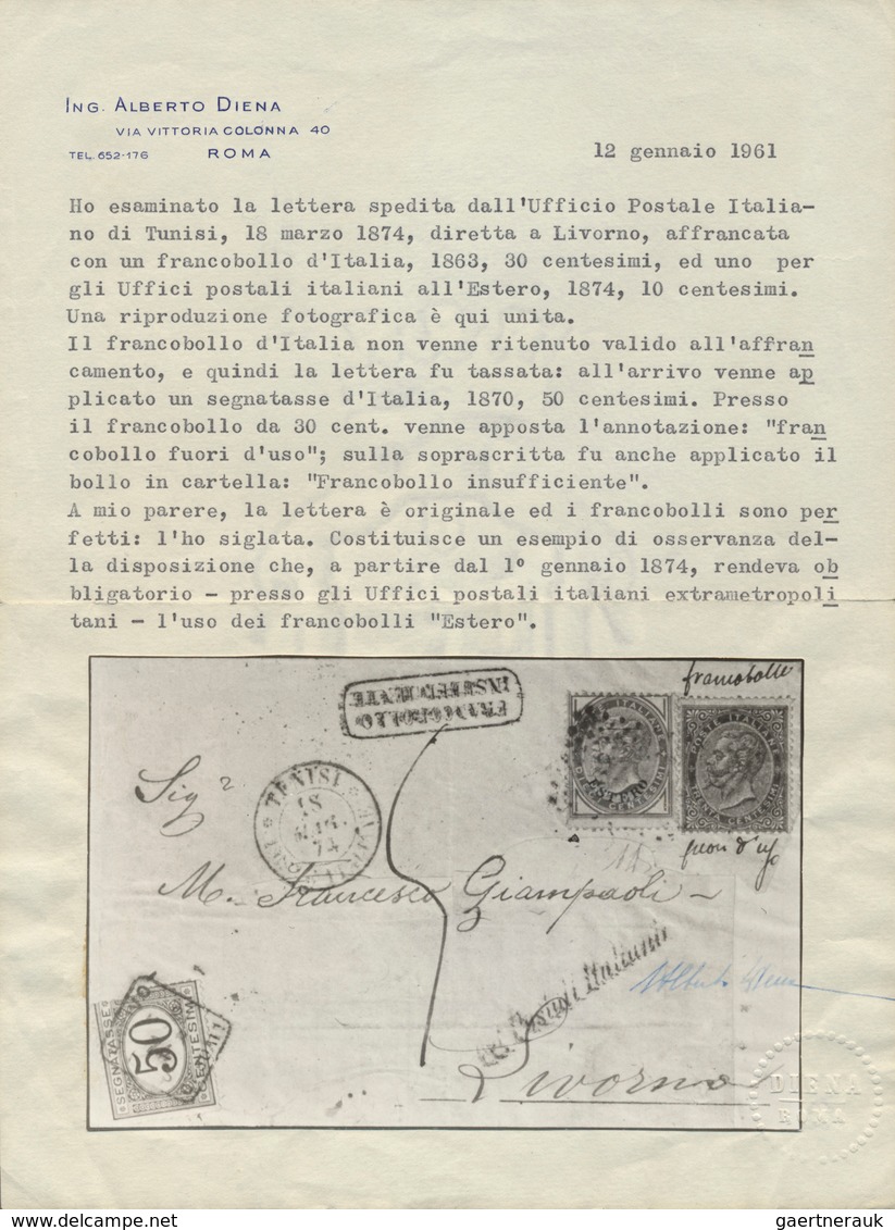 Italienische Post Im Ausland - Allgemeine Ausgabe: 1874, Part Of Letter From Tunis (March 18th 1874) - Other & Unclassified
