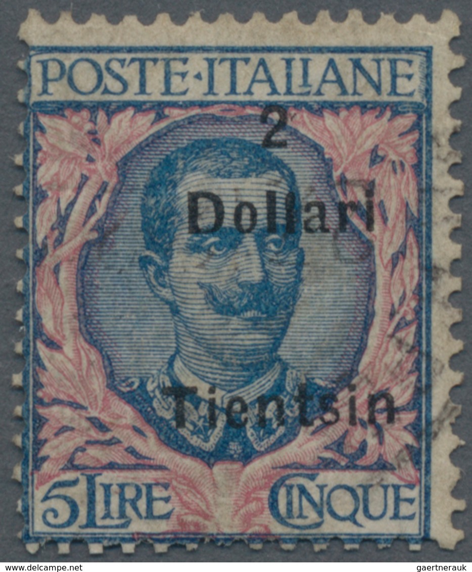 Italienische Post In China: 1919, $2 On 5l. Blue/rose, Used Copy, Reperforated. Certificates E.Diena - Tientsin