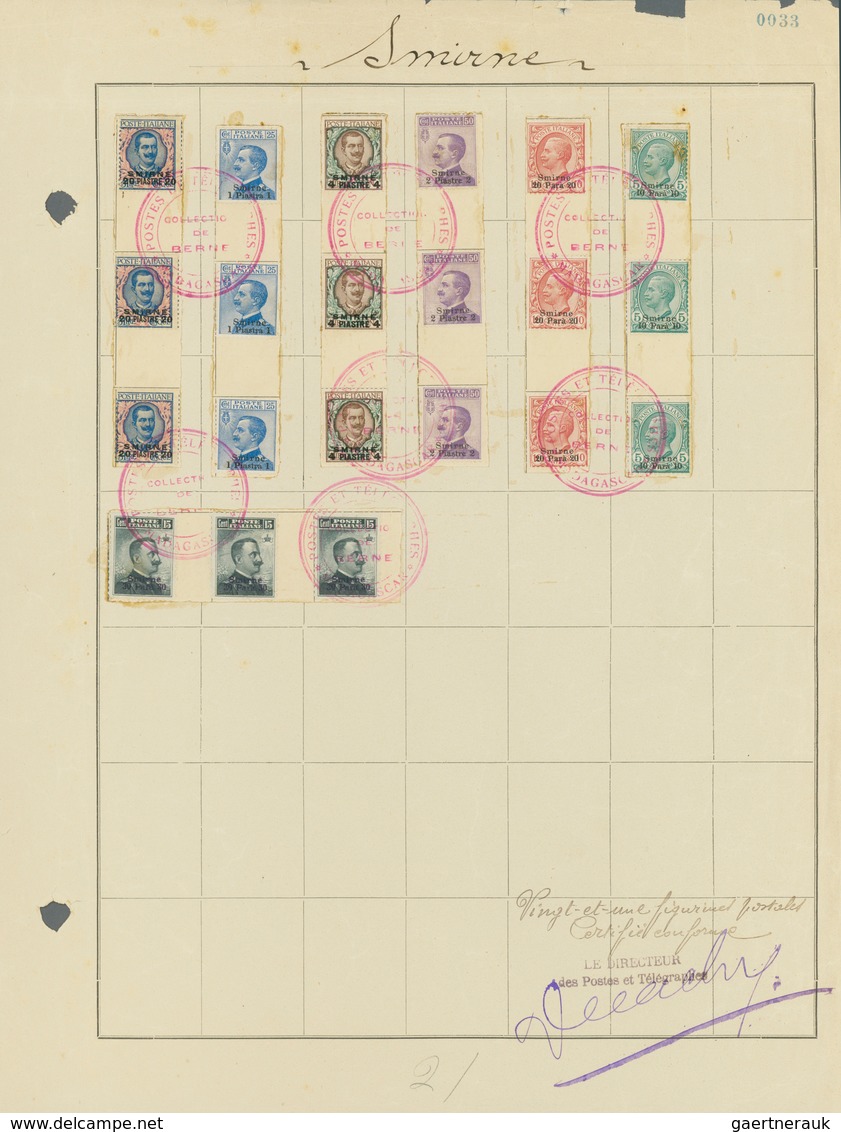 Italienische Post In Der Levante: 1909, 10 Pa To 20 Pia With Imprint „Smirne”, Three Complete Sets O - Emissions Générales