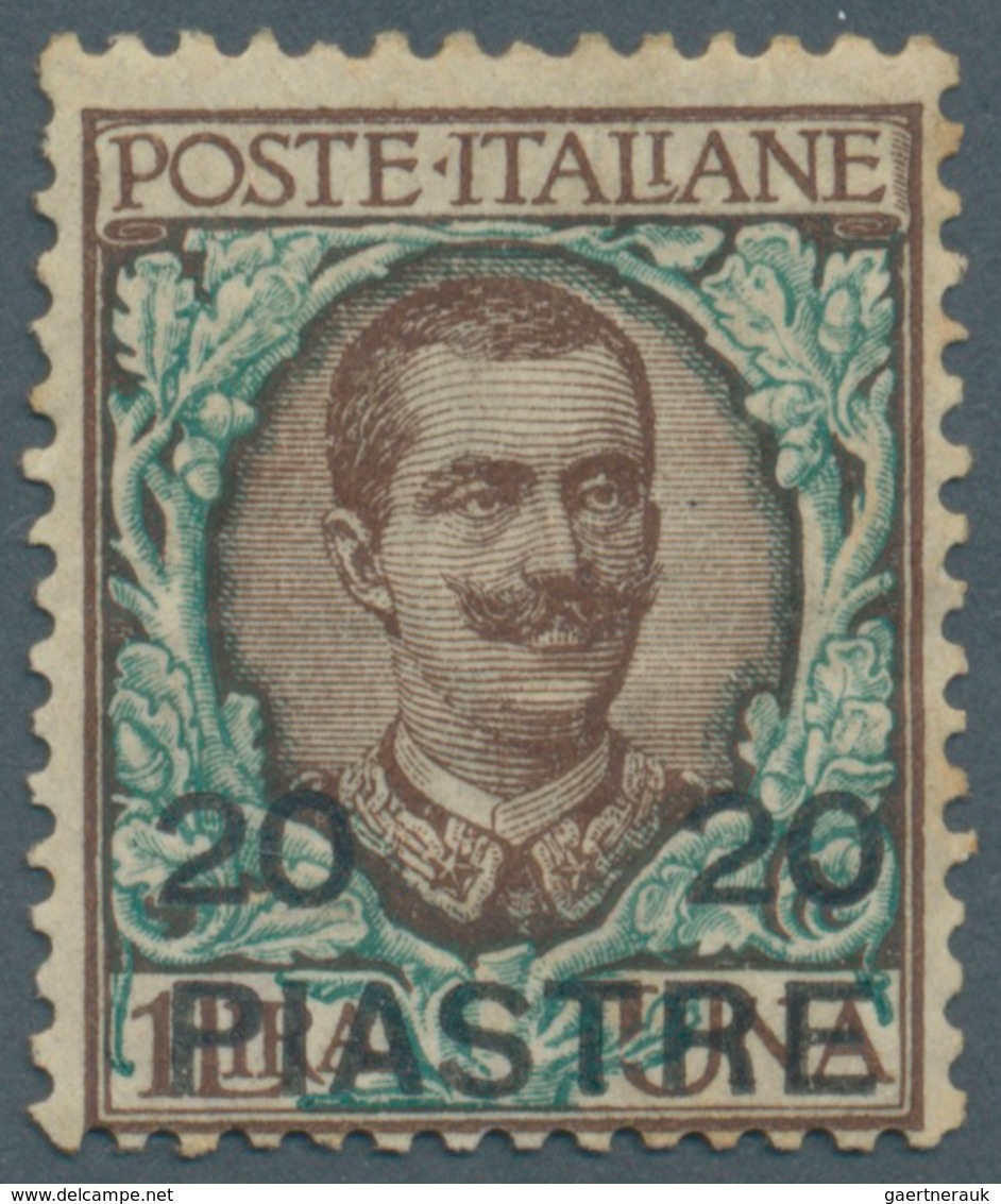 Italienische Post In Der Levante: 1908, 20pi. On 1l. Brown/green, Not Issued, Mint Orginal Gum (tone - General Issues