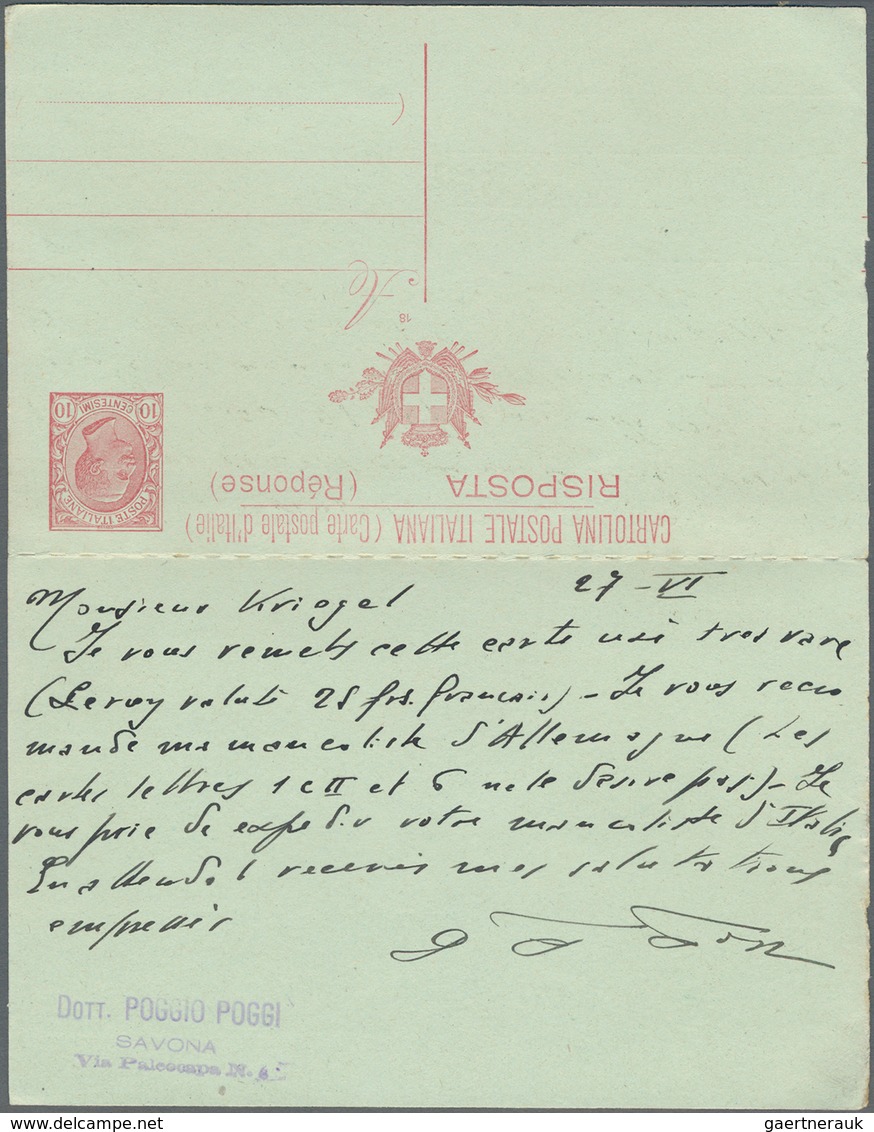 Italien - Ganzsachen: 1918, 10/10 C Red On Greenish Stationery Reply Card With Variety "printing Of - Stamped Stationery