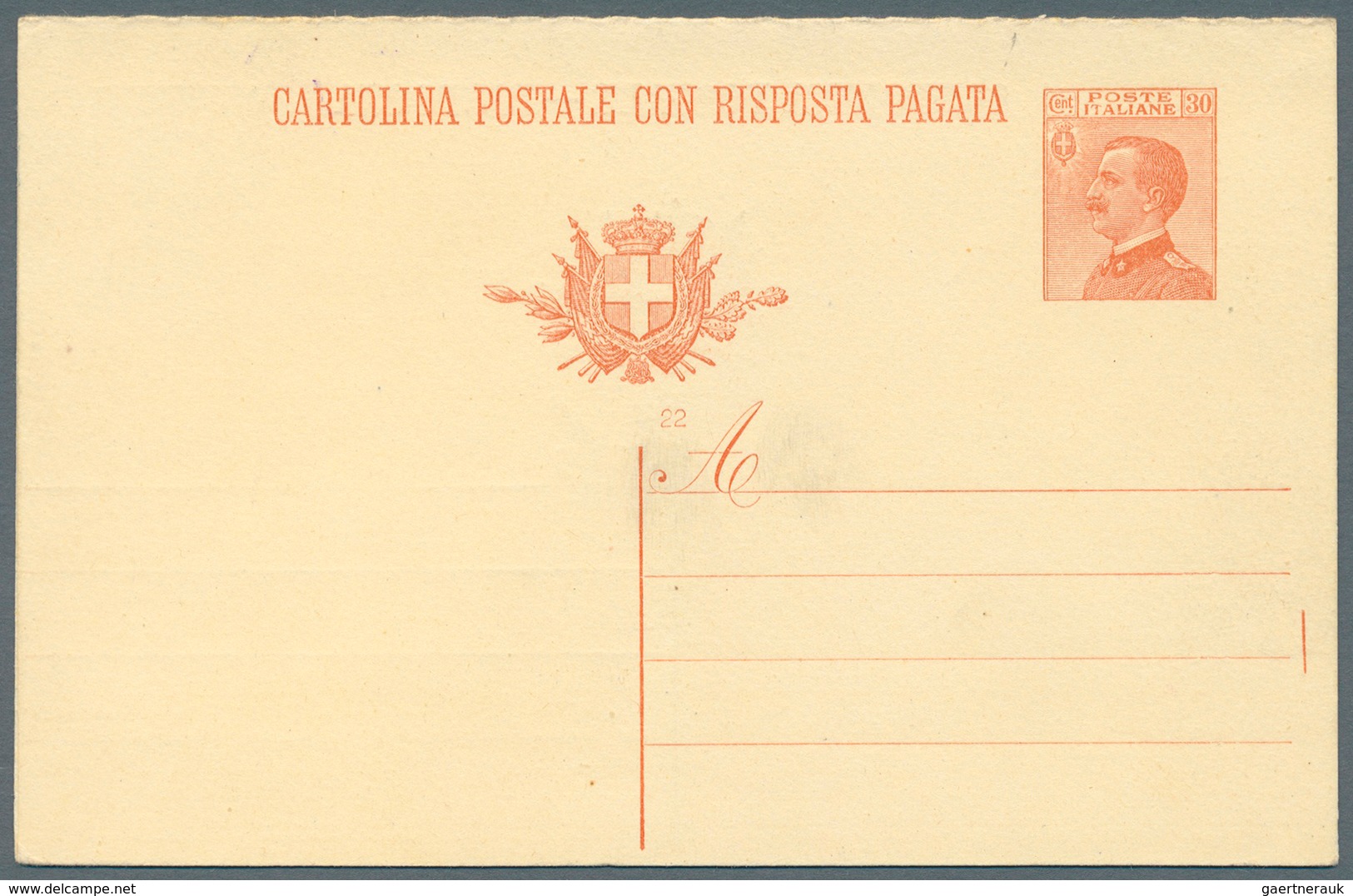 Italien - Ganzsachen: 1922, King Emanuel III. 30 C. Postal Stationery Double Card With Print Error: - Entiers Postaux