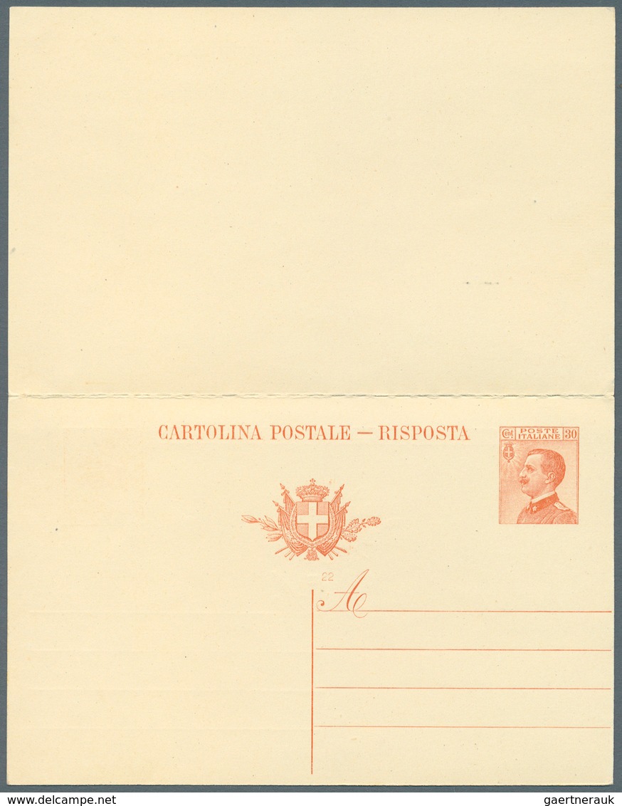 Italien - Ganzsachen: 1922, King Emanuel III. 30 C. Postal Stationery Double Card With Print Error: - Stamped Stationery