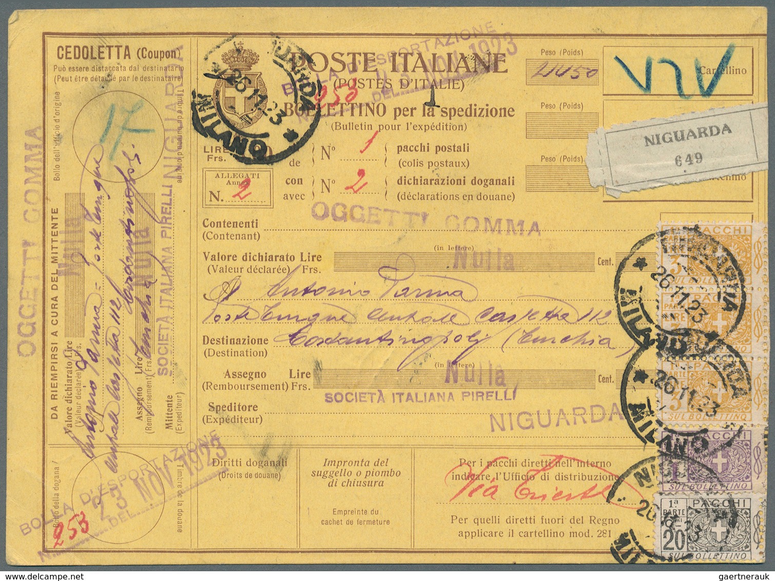 Italien - Ganzsachen: 1923/1926 Six Parcel Cards From Italy To Istanbul / Constantinople. Turkish St - Stamped Stationery