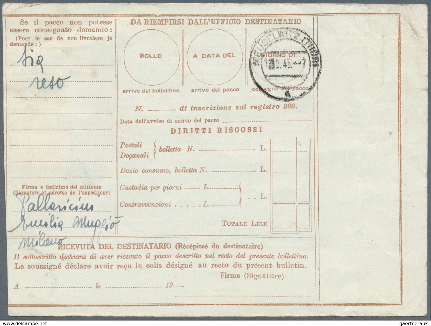 Italien - Ganzsachen: 1944, Social Republic, 12,50 Lire Brown Parcel Stationery Card Ovpd "REPUBBLIC - Entiers Postaux